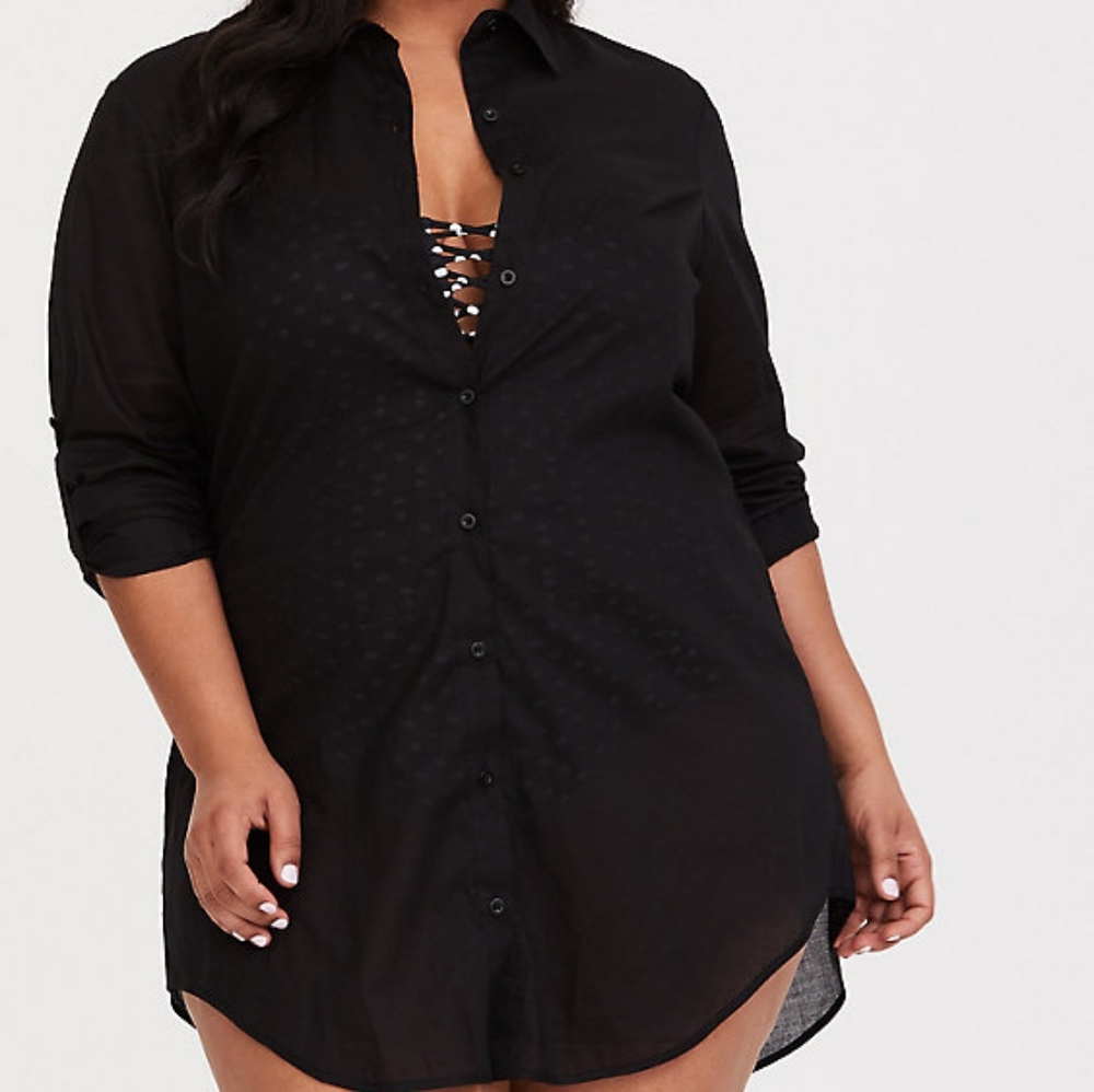 TORRID BLACK BUTTON-UP SHIRT DRESS SWIM COVER-UP